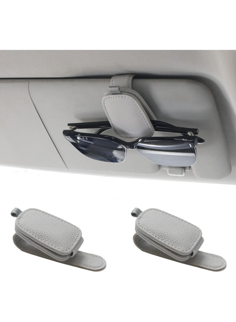 طقم 2 قطعة حامل نظارات للسيارة – حامل نظارات مغناطيسي من الجلد ومشبك بطاقة، إكسسوارات لوحة الشمس للسيارة (فضي رمادي) - Image 1